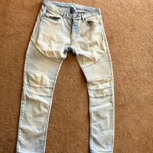 Men's Light Wash Biker Jeans
